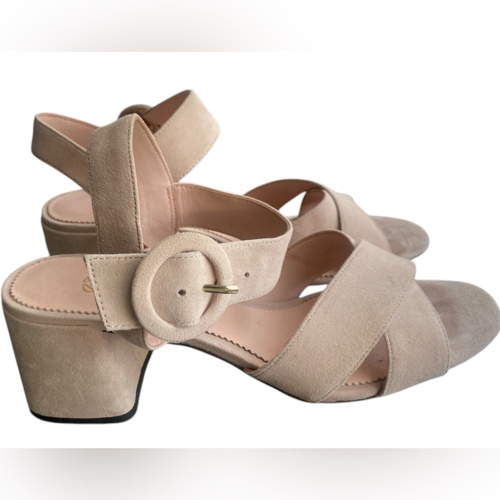 J Crew Light Pink Block Heel Sandal Penny Size 8.5 Cross Strap Suede 8 1/2